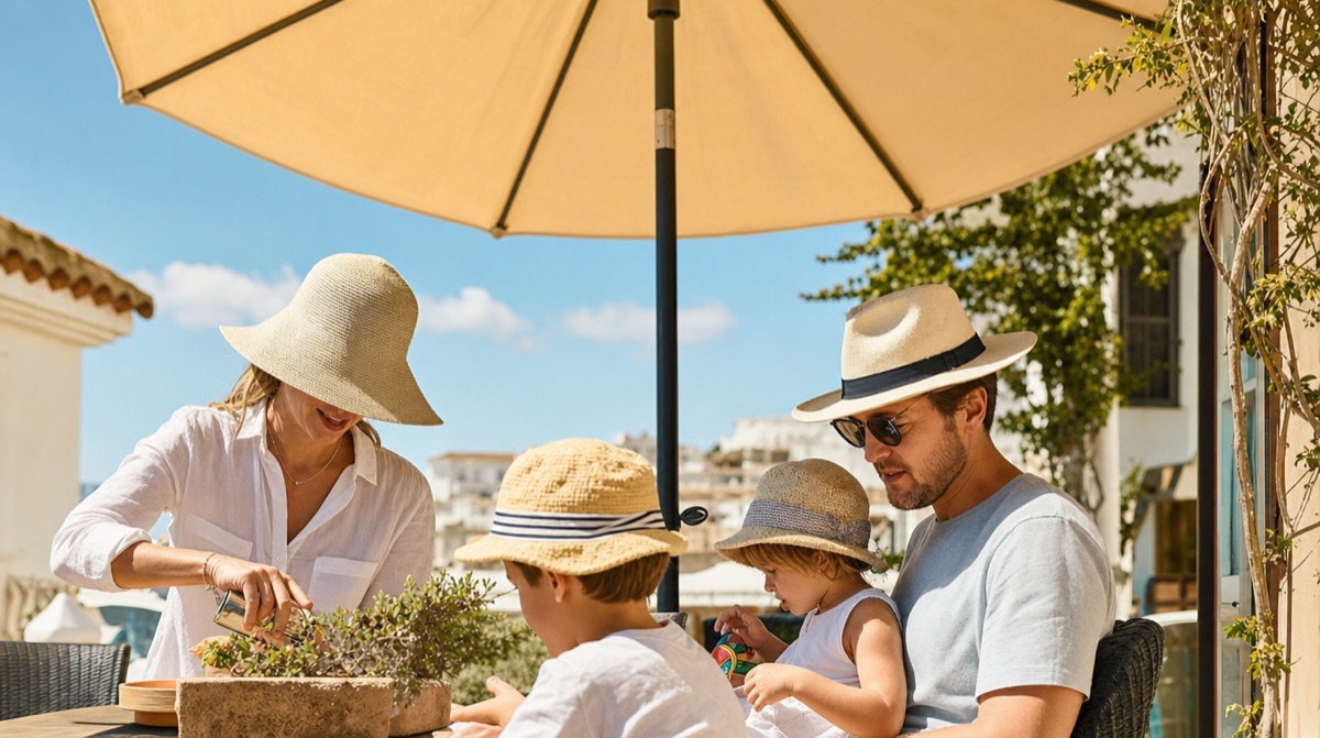 Familie unter einem Sonnenschirm
