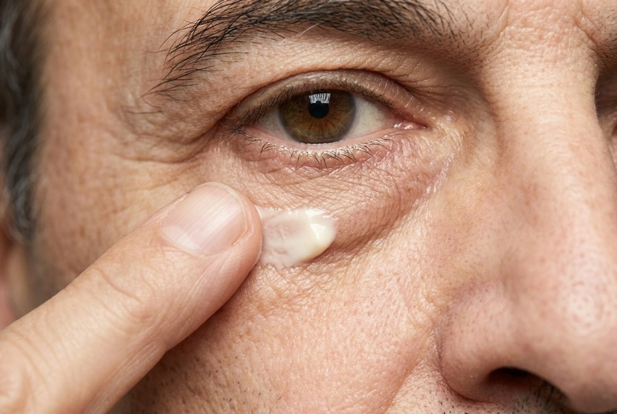 Applying the cream under the eye