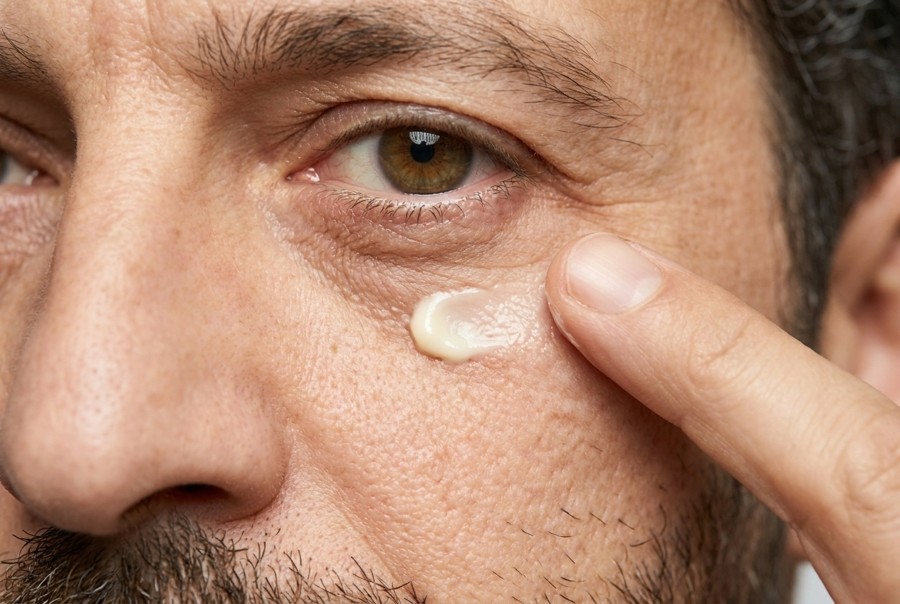 Applying the cream under the eye