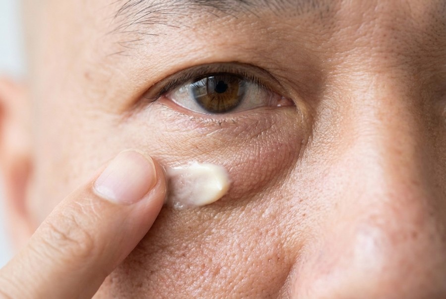 Applying the cream under the eye