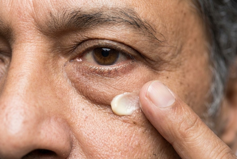 Applying the cream under the eye