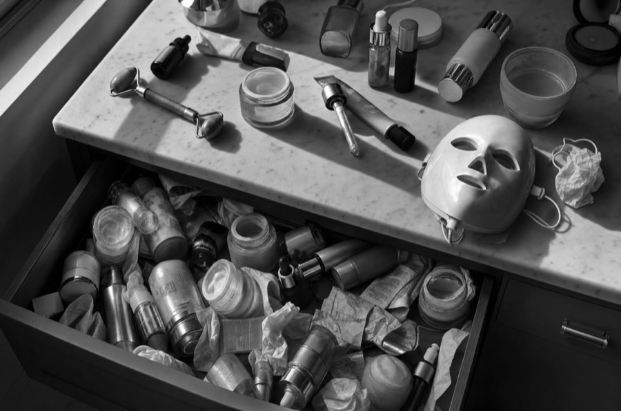 A drawer full of half-used face creams