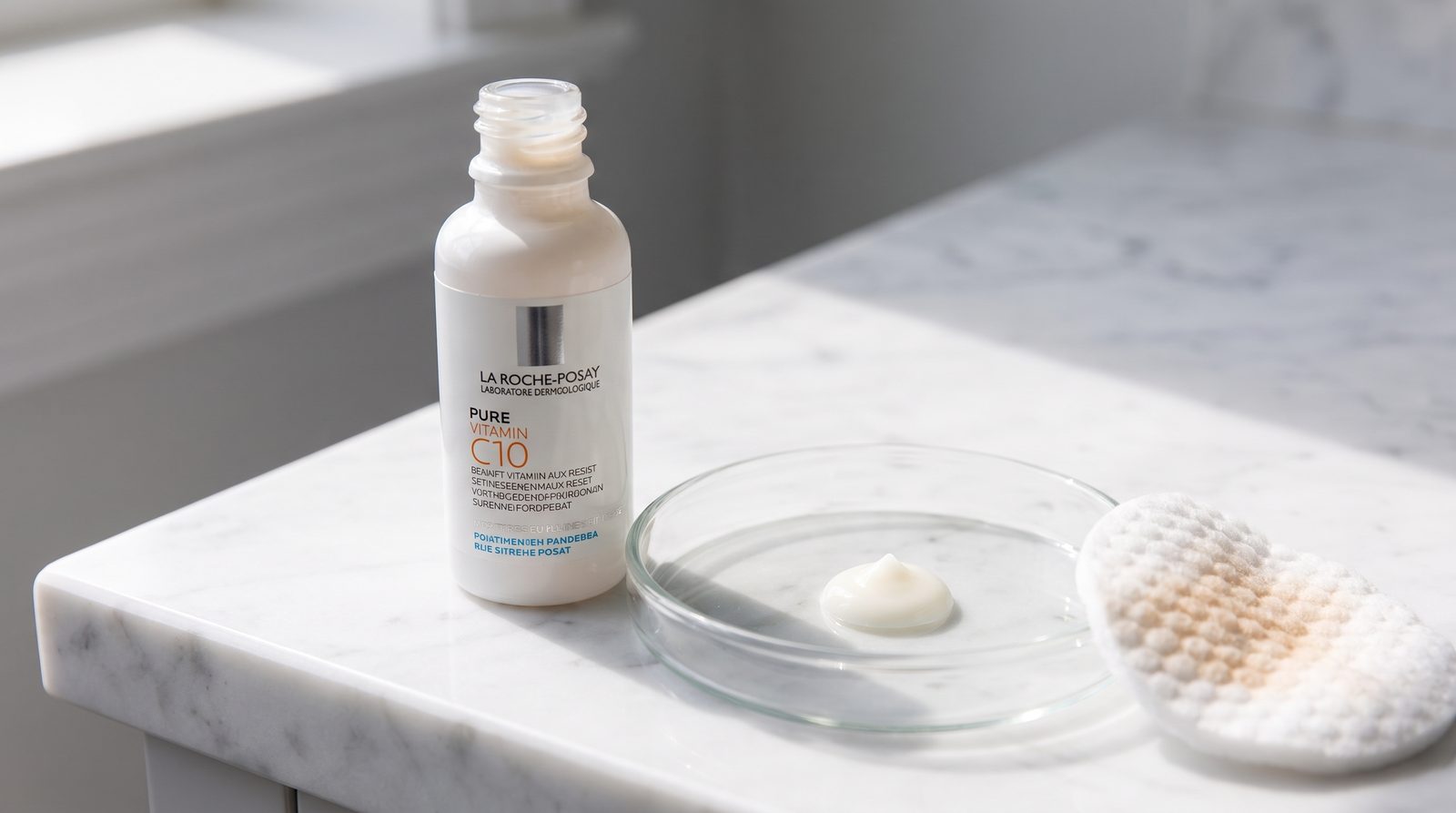 La Roche-Posay Pure Vitamin C10 serum dab on a petri dish
