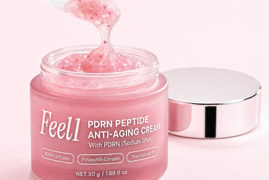 Pink PDRN capsules suspended in cream
