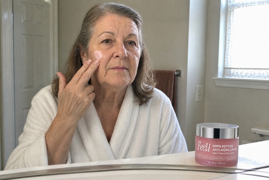 Applying the cream to the face in the morning